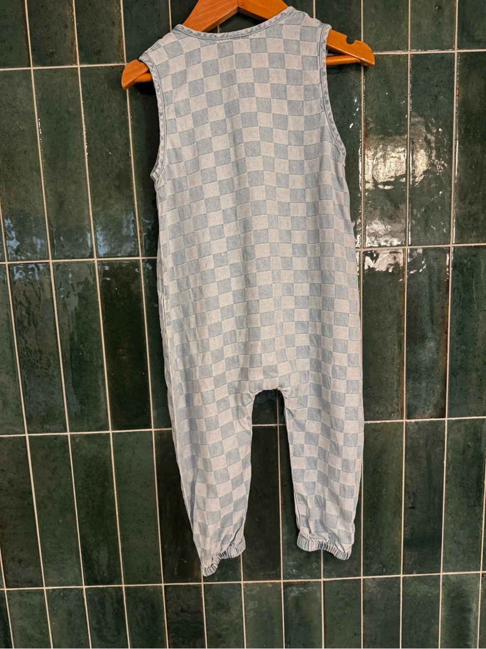 Rylee + Cru Light Blue Checkerboard Sleeveless Romper
